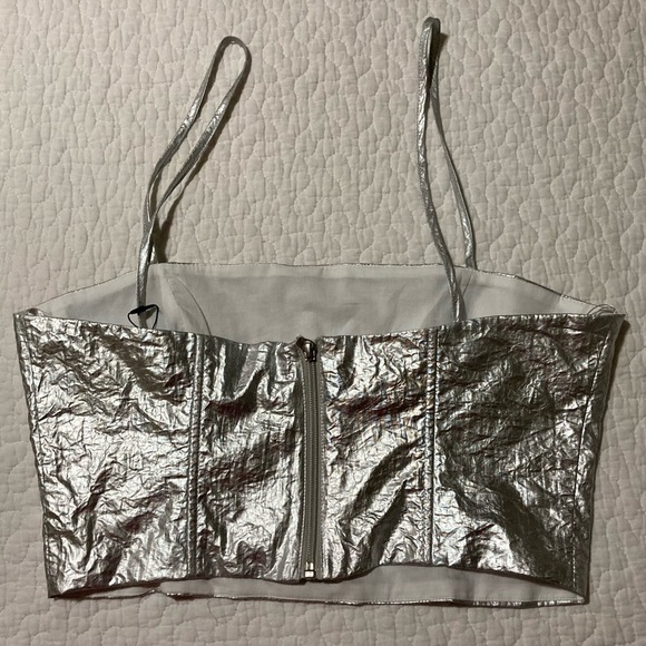 Zara NWOT Silver Foil Crop Top with Adjustable Straps - Picture 2 of 7